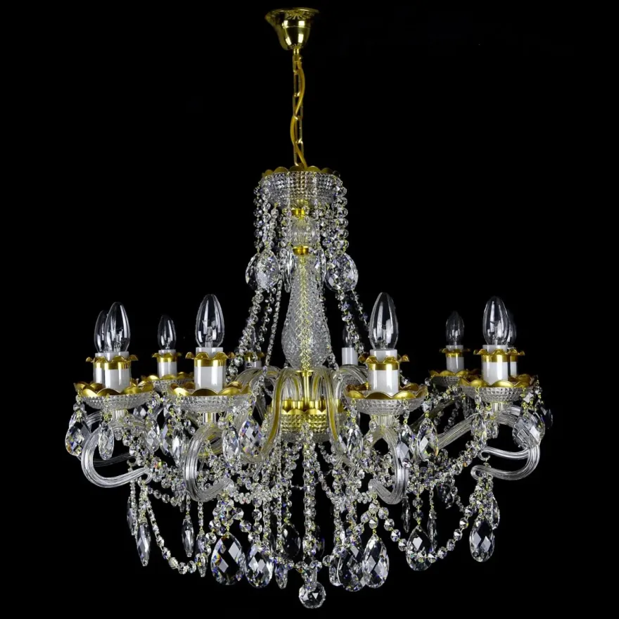 Casa Padrino Luxus Barock Kristall Kronleuchter Gold Ø 75 x H. 69 cm - Prunkvolle Messing Kronleuchter mit böhmischem Kristallglas - Barock Möbel - Edel & Prunkvoll