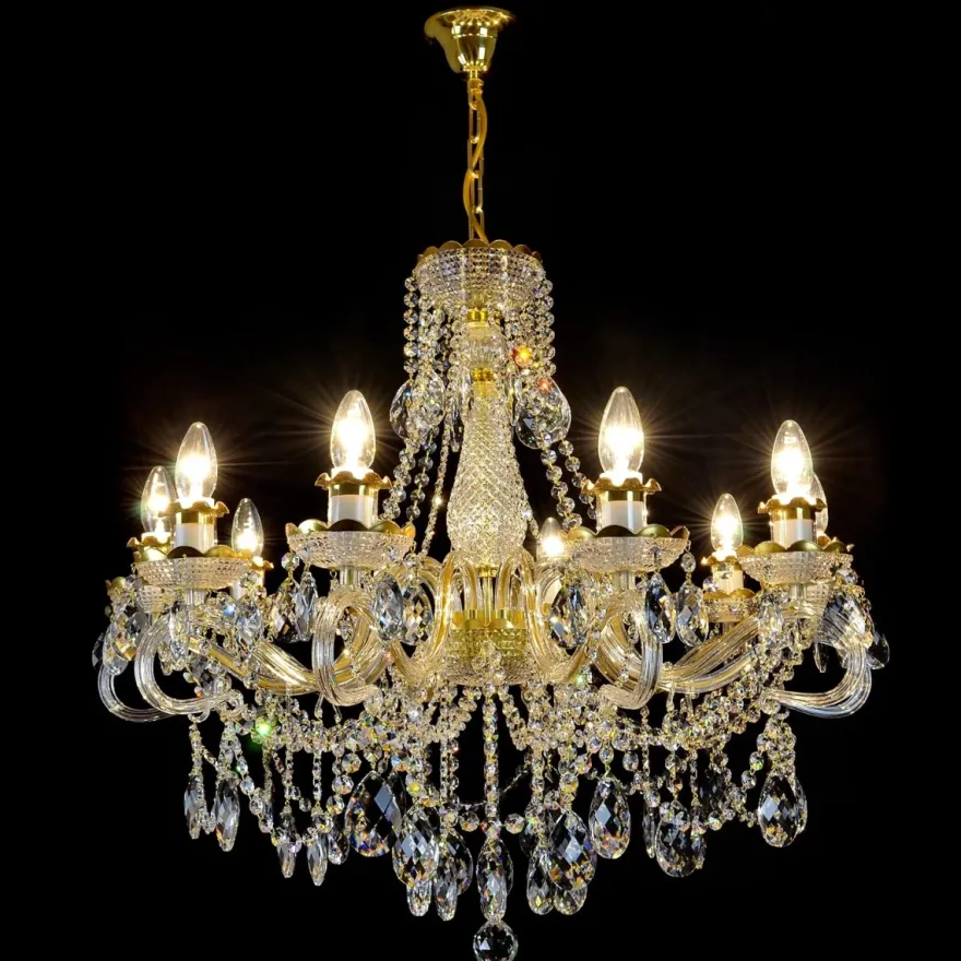 Casa Padrino Luxus Barock Kristall Kronleuchter Gold Ø 75 x H. 69 cm - Prunkvolle Messing Kronleuchter mit böhmischem Kristallglas - Barock Möbel - Edel & Prunkvoll