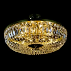 Casa Padrino Luxus Barock Kristall Deckenleuchte Gold Ø 60 x H. 19 cm - Prunkvolle Messing Deckenleuchte mit böhmischem Kristallglas - Barock Möbel - Edel & Prunkvoll