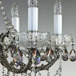 Casa Padrino Luxus Barock Kronleuchter Antik Silber Ø 65 x H. 57 cm - Prunkvoller Messing Kronleuchter mit Böhmischem Kristallglas - Edel & Prunkvoll