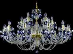 Casa Padrino Luxus Barock Kronleuchter Gold / Blau Ø 107 x H. 70 cm - Prunkvoller Barockstil Kronleuchter mit böhmischen Kristallglas - Edel & Prunkvoll