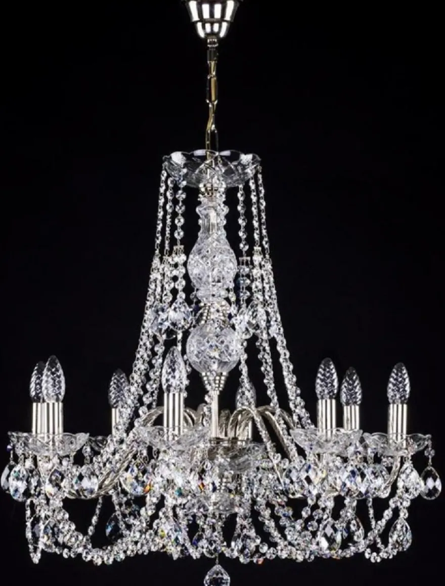 Casa Padrino Luxus Barock Kronleuchter Silber Ø 63 x H. 64 cm - Prunkvoller Kronleuchter mit Böhmischem Kristallglas - Edel & Prunkvoll