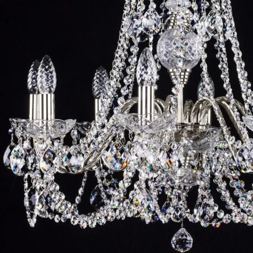 Casa Padrino Luxus Barock Kronleuchter Silber Ø 63 x H. 64 cm - Prunkvoller Kronleuchter mit Böhmischem Kristallglas - Edel & Prunkvoll