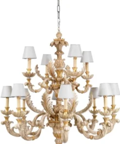 Casa Padrino Luxus Barock Kronleuchter Naturfarben / Weiß Ø 114 cm