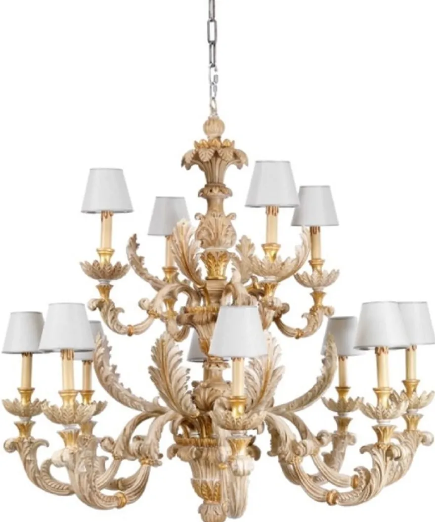 Casa Padrino Luxus Barock Kronleuchter Naturfarben / Weiß Ø 114 cm