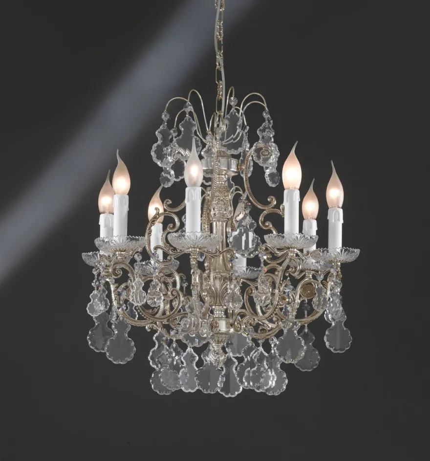 Casa Padrino Luxus Barock Kronleuchter Silber Ø 55 x H. 55 cm - Prunkvoller 8-flammiger Messing Kronleuchter - Barockstil Möbel