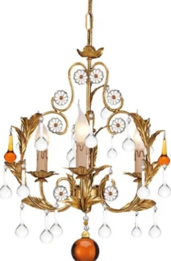 Casa Padrino Luxus Barock Kronleuchter Gold / Orange / Gelb Ø 39 x H. 50 cm - Prunkvoller Kronleuchter mit Murano Glas - Luxus Qualität