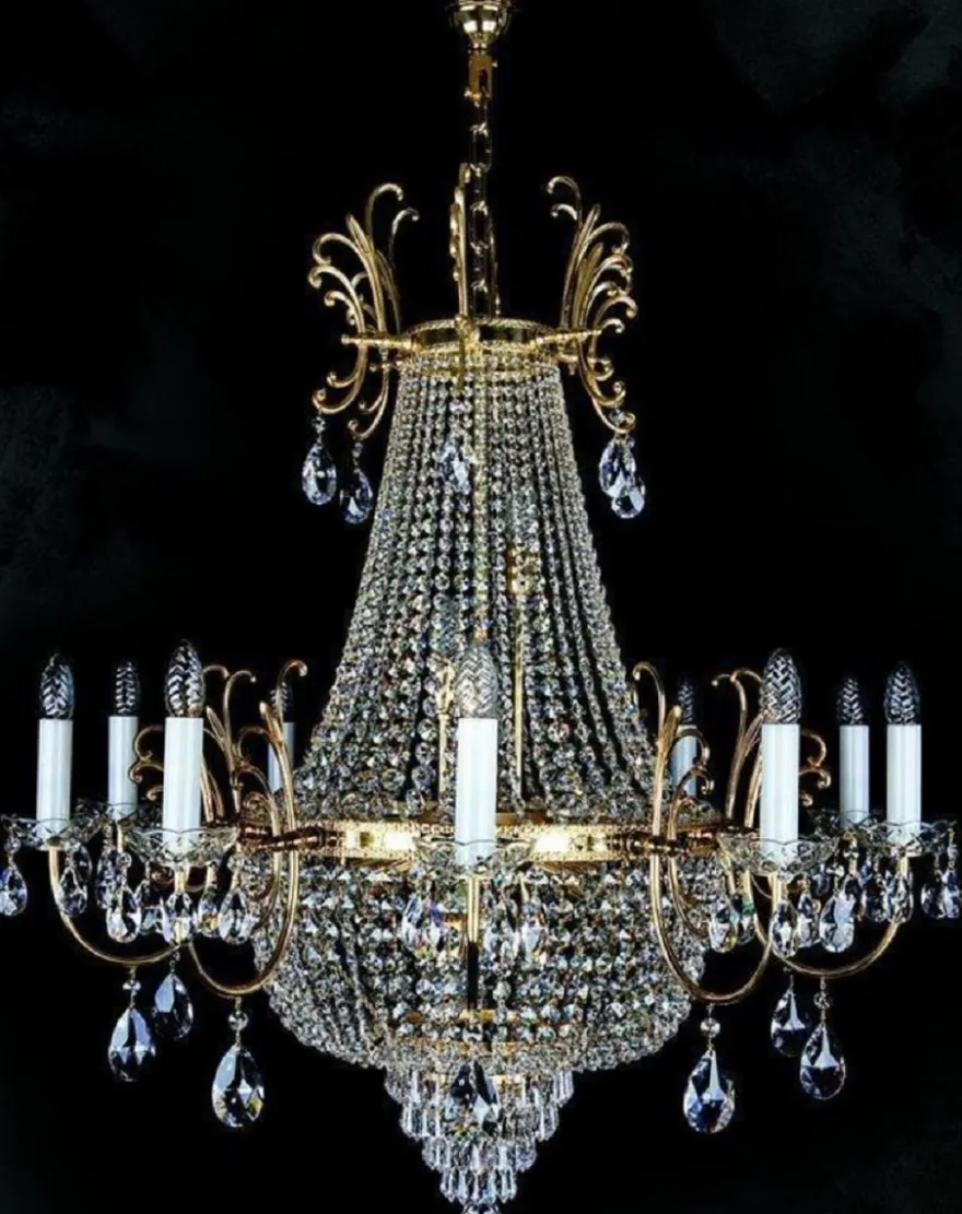 Casa Padrino Luxus Barock Kronleuchter Gold Ø 100 x H. 105 cm - Prunkvoller Messing Kronleuchter mit Böhmischem Kristallglas - Edel & Prunkvoll