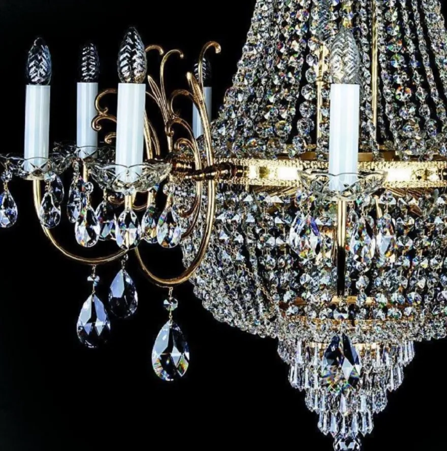 Casa Padrino Luxus Barock Kronleuchter Gold Ø 100 x H. 105 cm - Prunkvoller Messing Kronleuchter mit Böhmischem Kristallglas - Edel & Prunkvoll