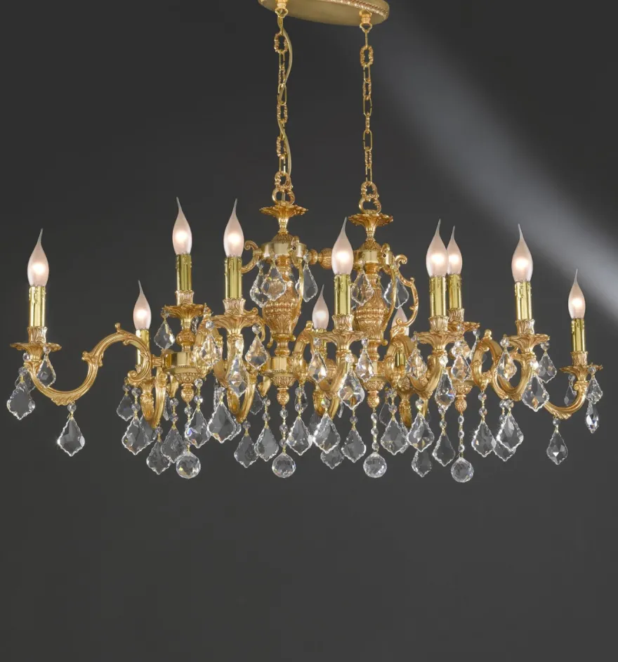 Casa Padrino Luxus Barock Kronleuchter Gold Ø 100 x H. 45 cm - Prunkvoller 12-flammiger Messing Kronleuchter - Barockstil Möbel