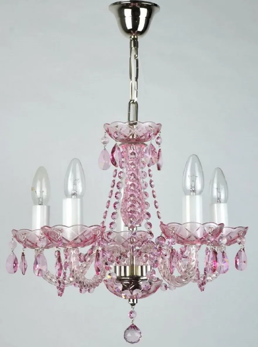 Casa Padrino Luxus Barock Kronleuchter Rosa / Silber Ø 45 x H. 38 cm - Prunkvoller Barockstil Kronleuchter mit böhmischen Kristallglas - Edel & Prunkvoll
