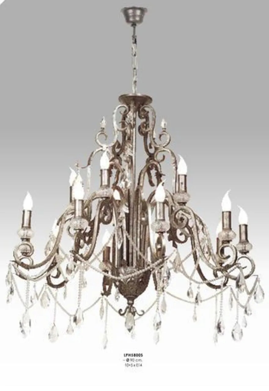 Casa Padrino Luxus Barock Kronleuchter mit echten Glaskristallen Silber Antik-Look, 10 Flammiger Lüster, Durchmesser 90 cm