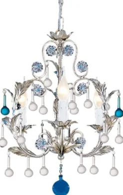 Casa Padrino Luxus Barock Kronleuchter Silber / Blau Ø 39 x H. 50 cm - Prunkvoller Kronleuchter mit Murano Glas - Luxus Qualität