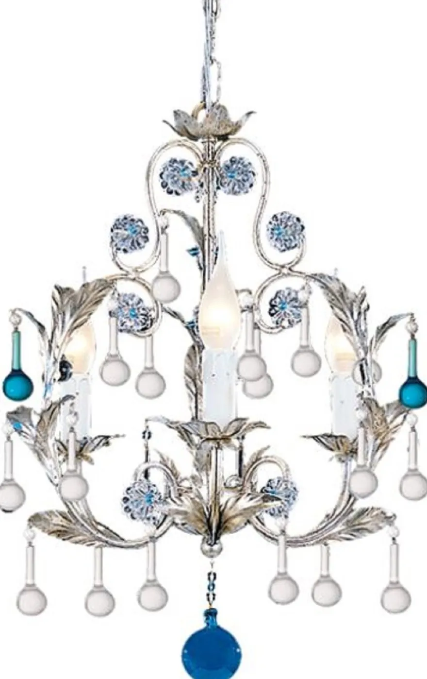 Casa Padrino Luxus Barock Kronleuchter Silber / Blau Ø 39 x H. 50 cm - Prunkvoller Kronleuchter mit Murano Glas - Luxus Qualität