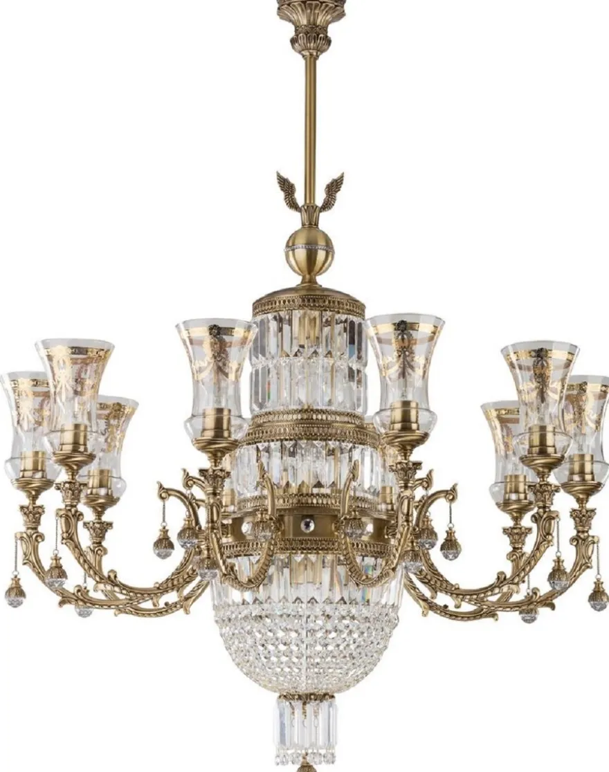 Casa Padrino Luxus Barock Kronleuchter Messing mit Patina / Gold Ø 97 x H. 100 cm