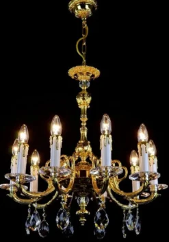Casa Padrino Luxus Barock Kronleuchter Gold Ø 60 x H. 61 cm - Prunkvoller Messing Kronleuchter mit Böhmischem Kristallglas - Edel & Prunkvoll
