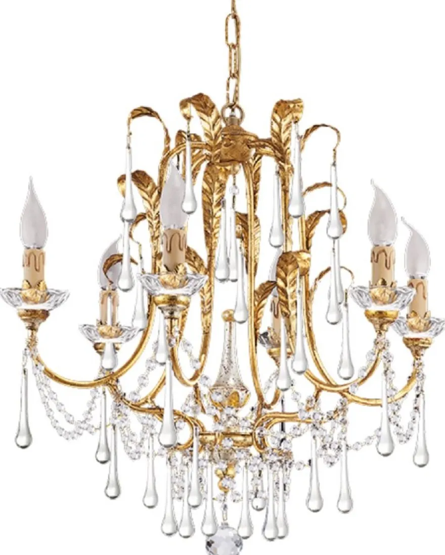 Casa Padrino Luxus Barock Kronleuchter mit edlem Murano Glas Gold mit Patina Ø 61 x H. 60 cm - Prunkvoller Wohnzimmer Kronleuchter im Barockstil - Luxus Qualität - Made in Italy