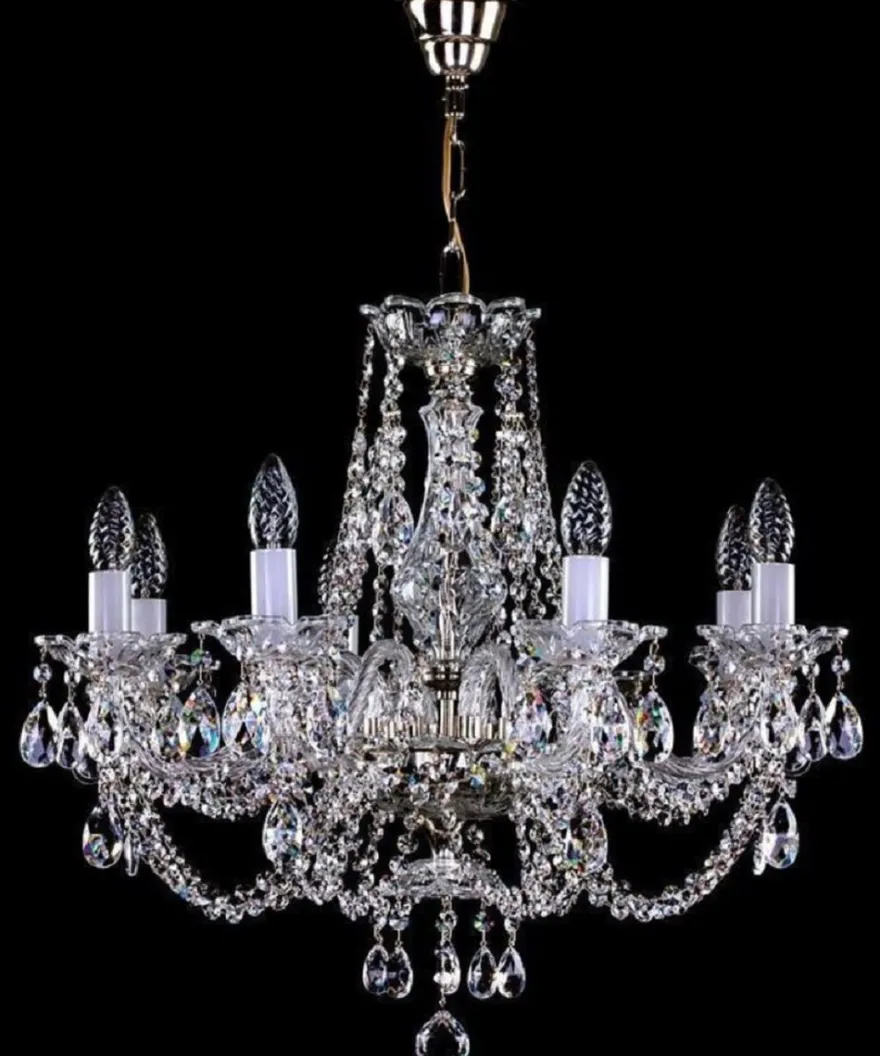 Casa Padrino Luxus Barock Kronleuchter Silber Ø 61 x H. 57 cm - Prunkvoller Messing Kronleuchter mit Böhmischem Kristallglas - Edel & Prunkvoll
