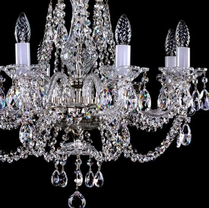 Casa Padrino Luxus Barock Kronleuchter Silber Ø 61 x H. 57 cm - Prunkvoller Messing Kronleuchter mit Böhmischem Kristallglas - Edel & Prunkvoll