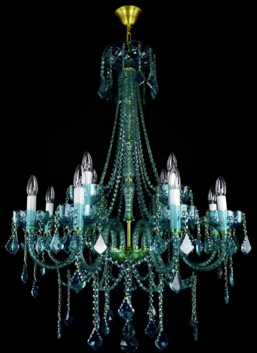 Casa Padrino Luxus Barock Kronleuchter Grün / Gold Ø 80 x H. 107 cm - Prunkvoller Barockstil Kronleuchter mit böhmischen Kristallglas - Edel & Prunkvoll