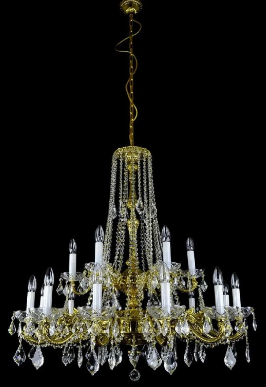 Casa Padrino Luxus Barock Kronleuchter Gold Ø 95 x H. 95 cm - Prunkvoller Messing Kronleuchter mit böhmischen Kristallglas - Barock Möbel - Edel & Prunkvoll
