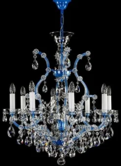 Casa Padrino Luxus Barock Kronleuchter Blau Ø 73 x H. 79 cm - Prunkvoller Kronleuchter mit Böhmischem Kristallglas - Hotel & Restaurant Kronleuchter
