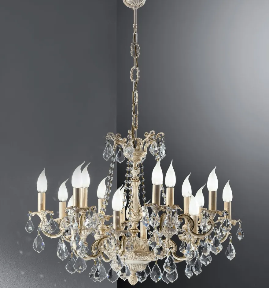Casa Padrino Luxus Barock Kronleuchter Elfenbein Ø 72 x H. 53 cm - Prunkvoller 16-flammiger Messing Kronleuchter - Barockstil Möbel