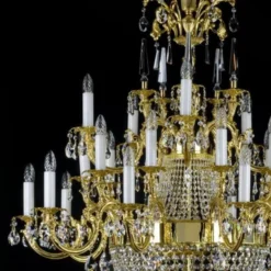 Casa Padrino Luxus Barock Kronleuchter Gold Ø 120 x H. 135 cm - Prunkvoller Messing Kronleuchter mit Böhmischem Kristallglas - Edel & Prunkvoll