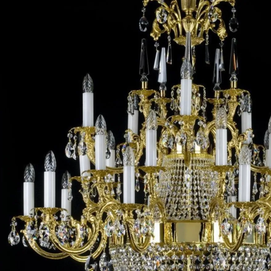 Casa Padrino Luxus Barock Kronleuchter Gold Ø 120 x H. 135 cm - Prunkvoller Messing Kronleuchter mit Böhmischem Kristallglas - Edel & Prunkvoll