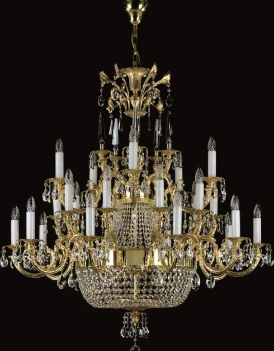 Casa Padrino Luxus Barock Kronleuchter Gold Ø 120 x H. 135 cm - Prunkvoller Messing Kronleuchter mit Böhmischem Kristallglas - Edel & Prunkvoll