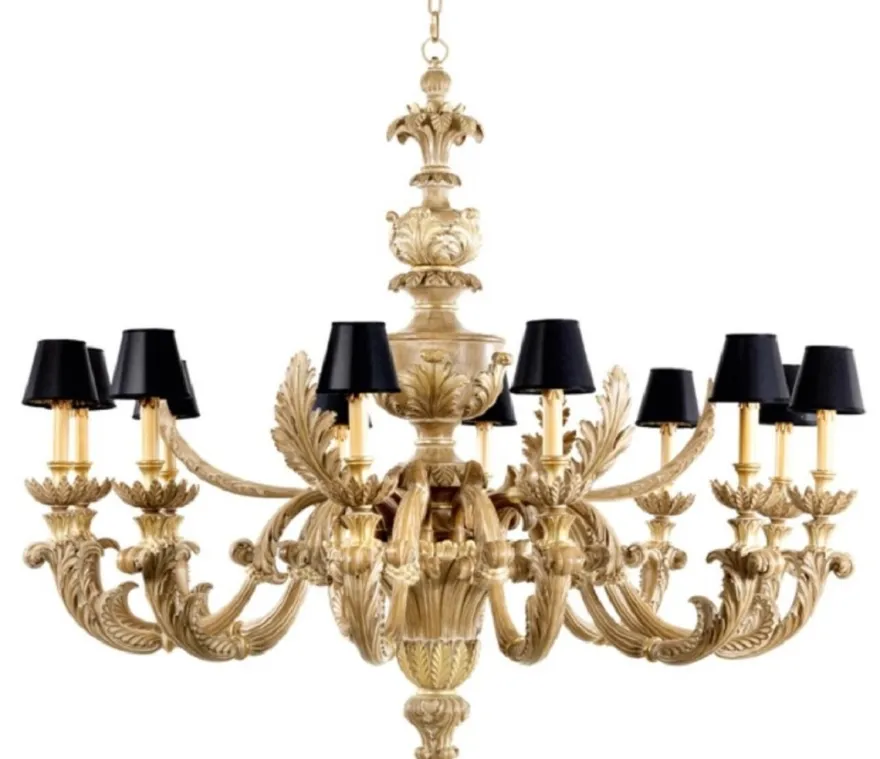Casa Padrino Luxus Barock Kronleuchter Naturfarben / Schwarz Ø 150 x H. 130 cm - Prunkvoller Barockstil Wohnzimmer Kronleuchter - Edel & Prunkvoll - Luxus Qualität - Made in Italy