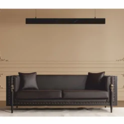 Casa Padrino Luxus Barock Kunstleder Sofa Dunkelbraun / Gold 235 cm - Barock Möbel