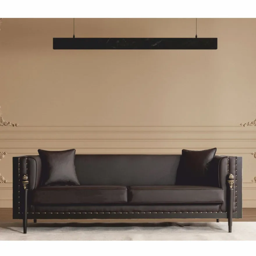 Casa Padrino Luxus Barock Kunstleder Sofa Dunkelbraun / Gold 235 cm - Barock Möbel