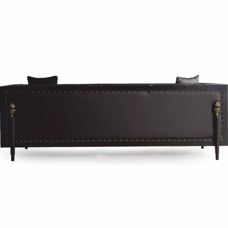 Casa Padrino Luxus Barock Kunstleder Sofa Dunkelbraun / Gold 235 cm - Barock Möbel