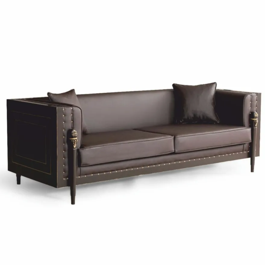 Casa Padrino Luxus Barock Kunstleder Sofa Dunkelbraun / Gold 235 cm - Barock Möbel