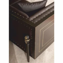 Casa Padrino Luxus Barock Kunstleder Sofa Dunkelbraun / Gold 235 cm - Barock Möbel