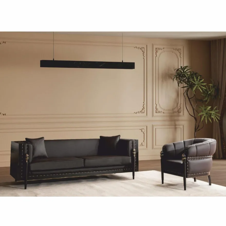 Casa Padrino Luxus Barock Kunstleder Sofa Dunkelbraun / Gold 235 cm - Barock Möbel