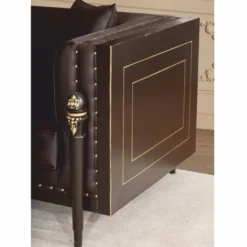 Casa Padrino Luxus Barock Kunstleder Sofa Dunkelbraun / Gold 235 cm - Barock Möbel