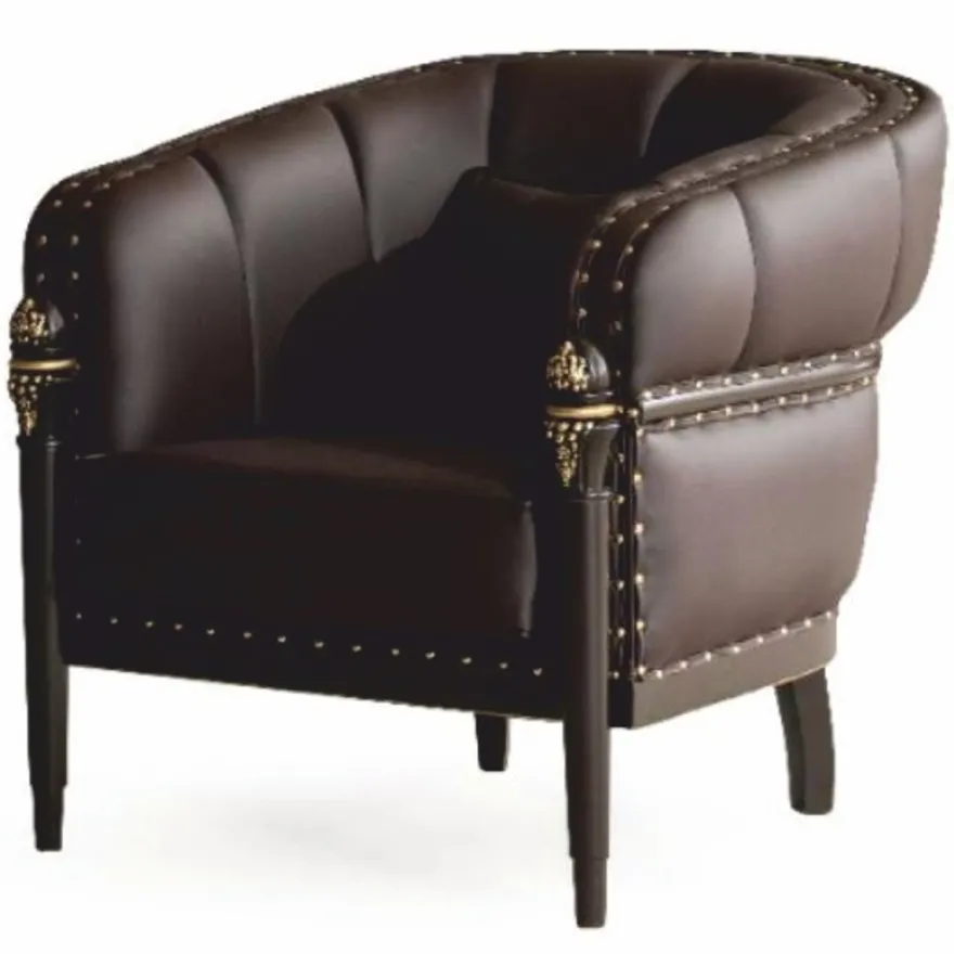 Casa Padrino Luxus Barock Kunstleder Sessel Dunkelbraun / Gold - Barockstil Möbel