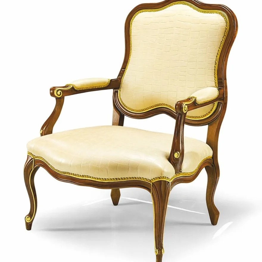 Casa Padrino Luxus Barock Leder Sessel Creme / Braun / Gold - Barock Möbel - Made in Italy