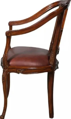 Casa Padrino Luxus Barock Leder Esszimmer Stuhl 6er Set mit Armlehnen Braun - Prunkvolle Barockstil Echtleder Küchen Stühle - Luxus Barock Esszimmer Möbel - Edel & Prunkvoll