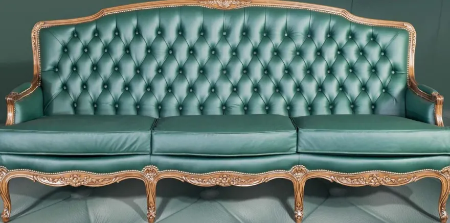 Casa Padrino Luxus Barock Leder Sofa Grün / Braun - Elegantes Wohnzimmer Sofa mit hochwertigem Echtleder - Barock Wohnzimmer & Hotel Möbel - Luxus Qualität - Made in Italy