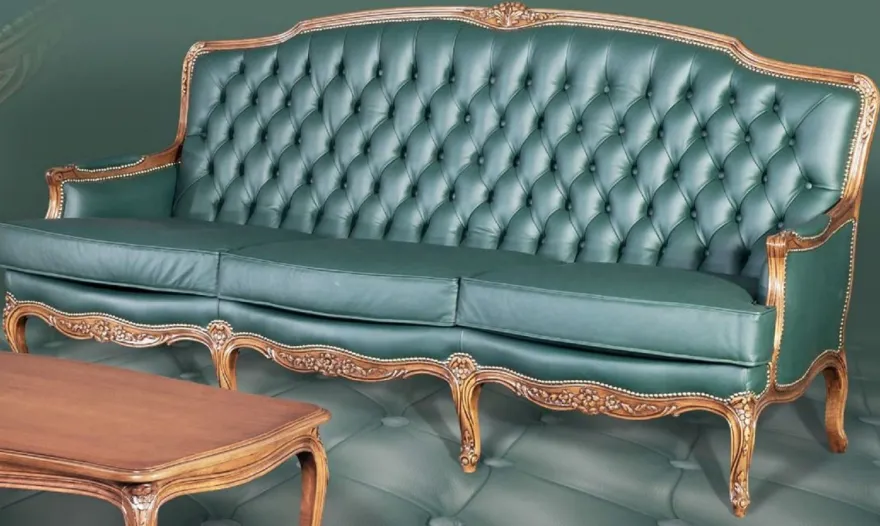 Casa Padrino Luxus Barock Leder Sofa Grün / Braun - Elegantes Wohnzimmer Sofa mit hochwertigem Echtleder - Barock Wohnzimmer & Hotel Möbel - Luxus Qualität - Made in Italy