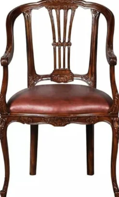 Casa Padrino Luxus Barock Leder Esszimmer Stuhl 4er Set mit Armlehnen Braun - Prunkvolle Barockstil Echtleder Küchen Stühle - Luxus Barock Esszimmer Möbel - Edel & Prunkvoll