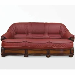 Casa Padrino Luxus Barock Leder Sofa Bordeauxrot / Braun 220 cm - Barock Möbel