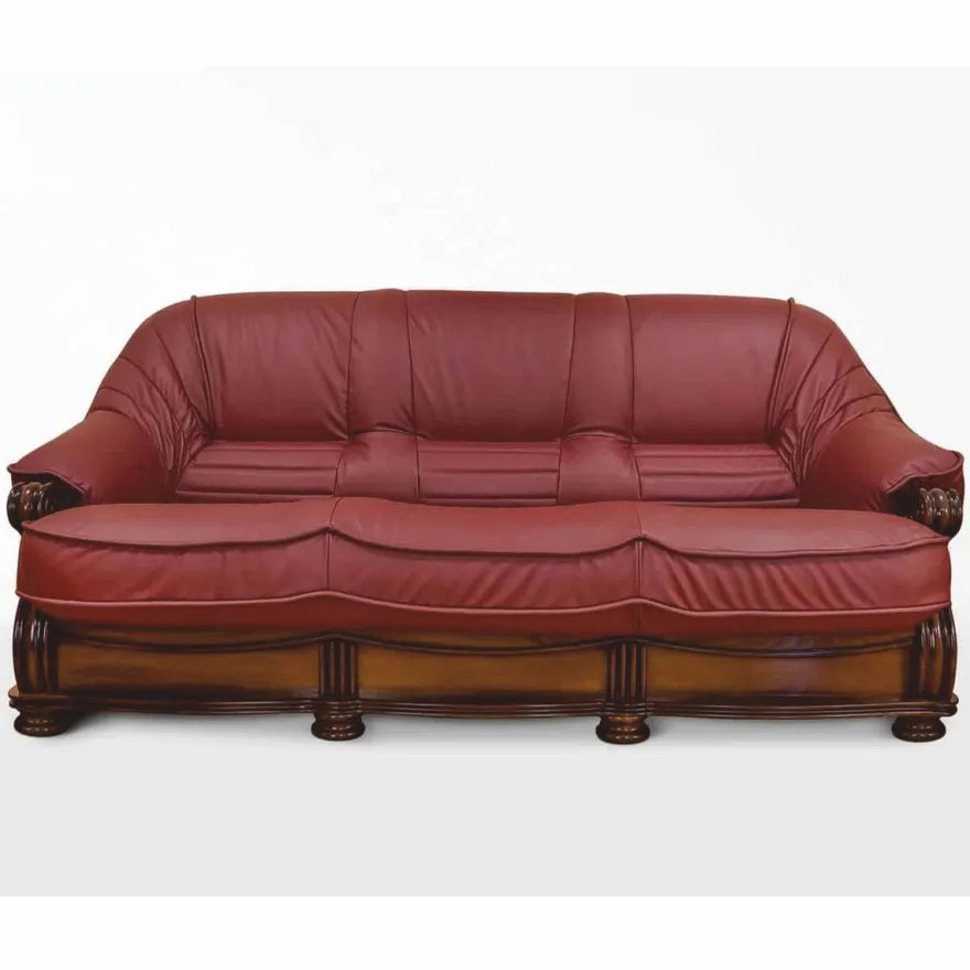 Casa Padrino Luxus Barock Leder Sofa Bordeauxrot / Braun 220 cm - Barock Möbel
