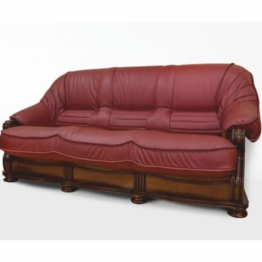 Casa Padrino Luxus Barock Leder Sofa Bordeauxrot / Braun 220 cm - Barock Möbel