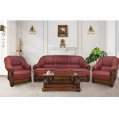 Casa Padrino Luxus Barock Leder Sofa Bordeauxrot / Braun 220 cm - Barock Möbel