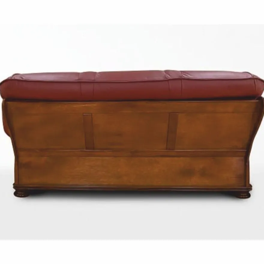 Casa Padrino Luxus Barock Leder Sofa Bordeauxrot / Braun 220 cm - Barock Möbel