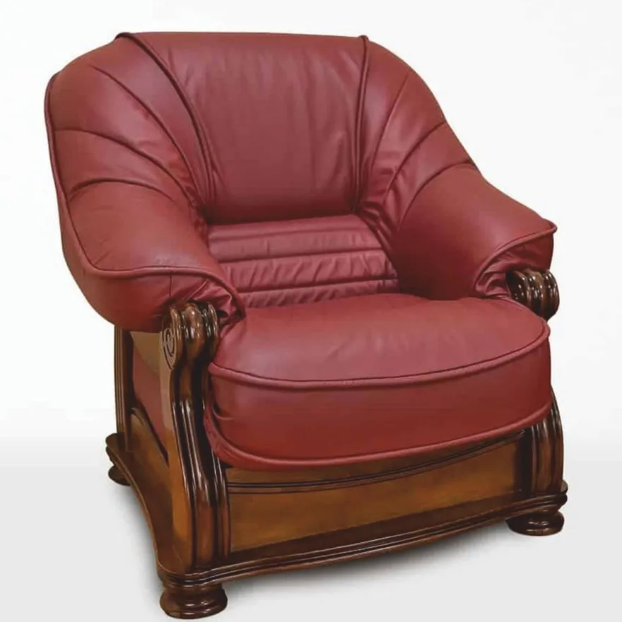 Casa Padrino Luxus Barock Leder Sessel Bordeauxrot / Braun - Barock Möbel
